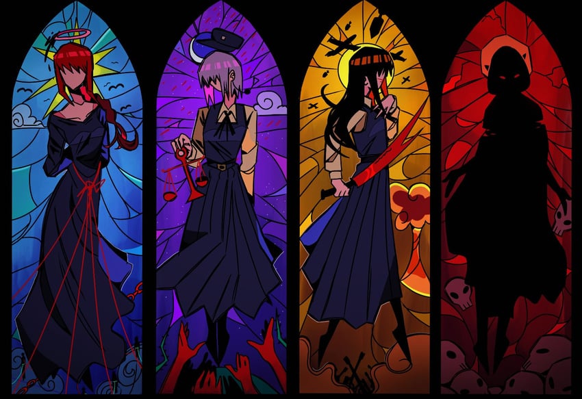 makima, yoru, fami, and death devil (chainsaw man) drawn by 31ulkubo