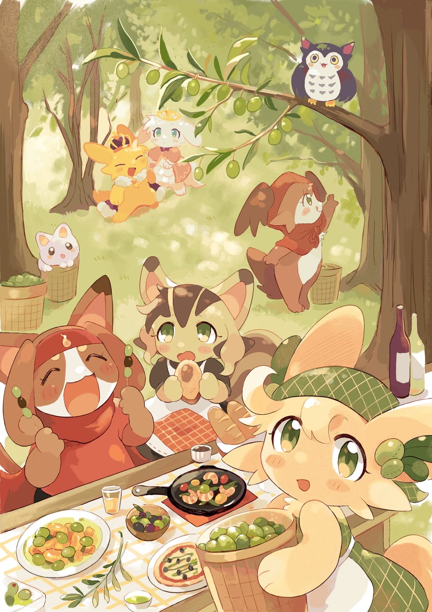 miu, palette, ririran, luminas, olive, and 1 more (makemon! and 1 more) drawn by fukurai_hanano
