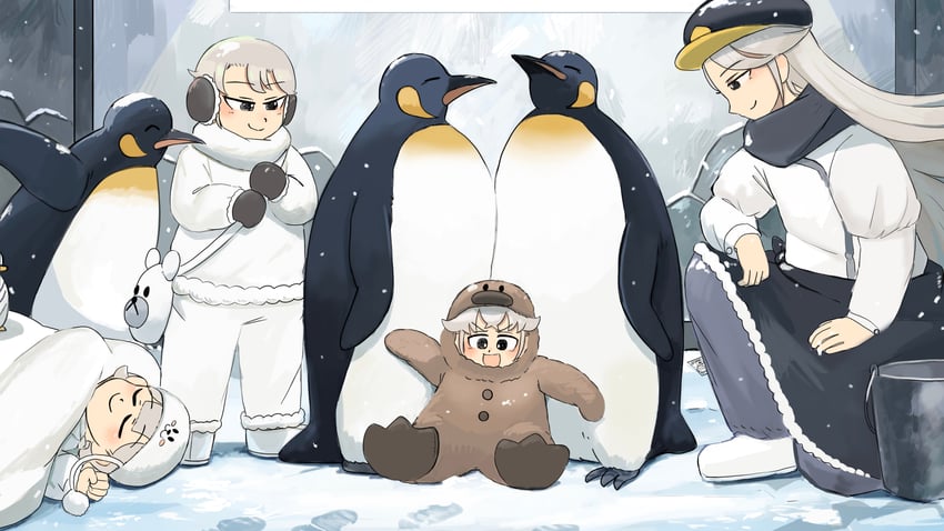 penguin keeper, seal keeper, polar bear keeper, and polar keepers' mother (zookeepers) drawn by diva_(hyxpk)