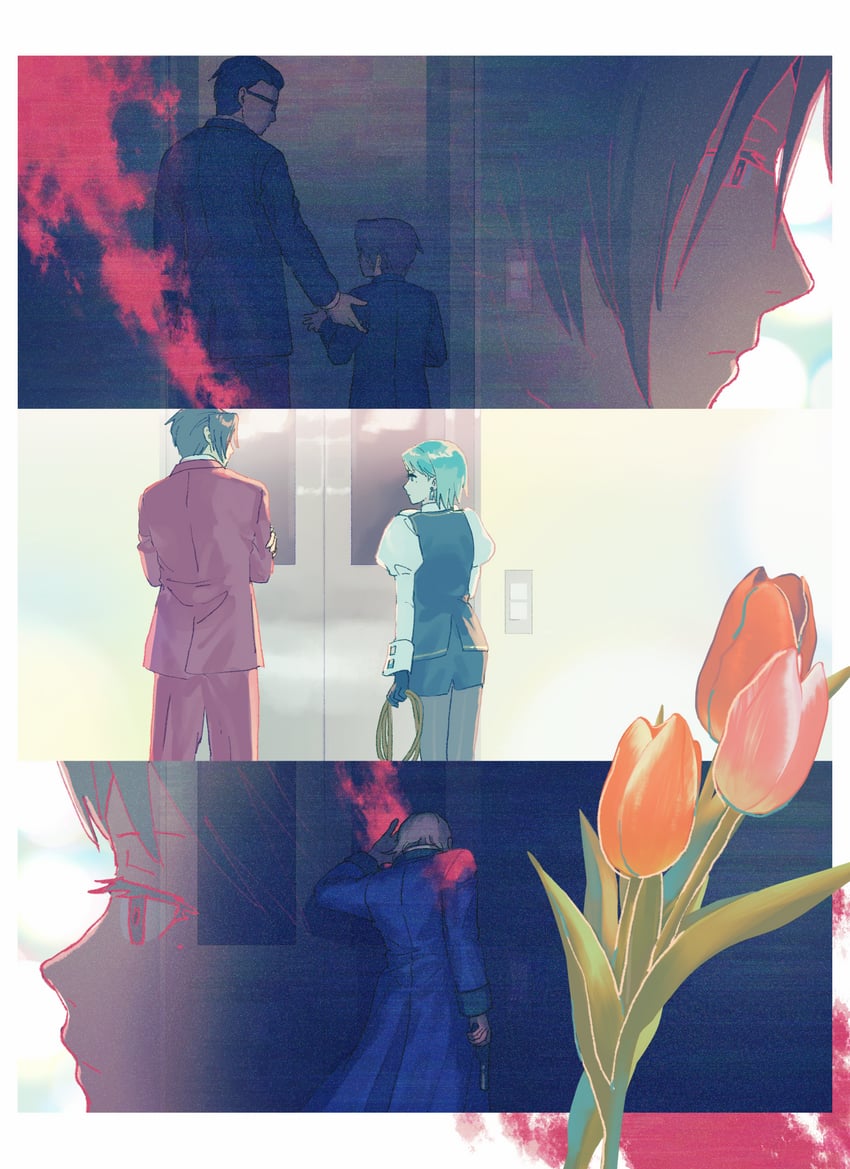 miles edgeworth, franziska von karma, manfred von karma, and gregory edgeworth (ace attorney and 1 more) drawn by oshaberi_usagi