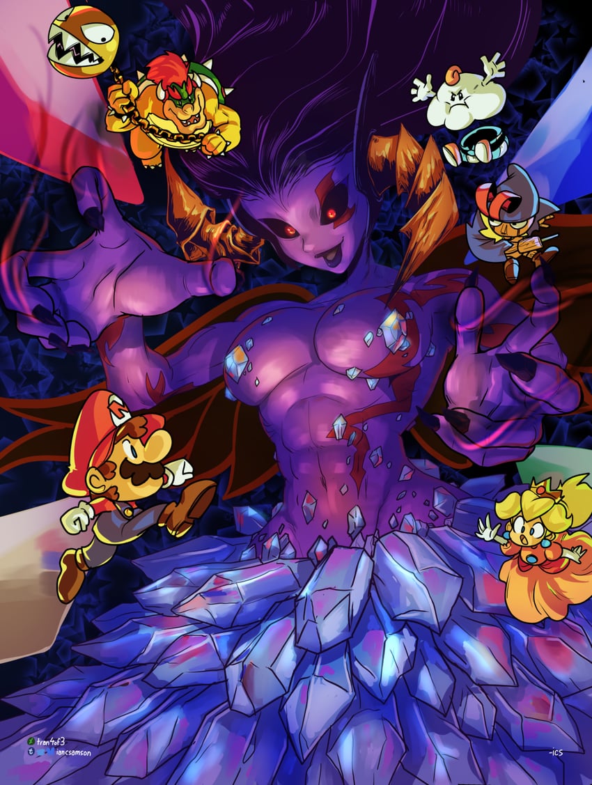 princess peach, mario, bowser, chain chomp, geno, and 2 more (mario and 1 more) drawn by ian_samson