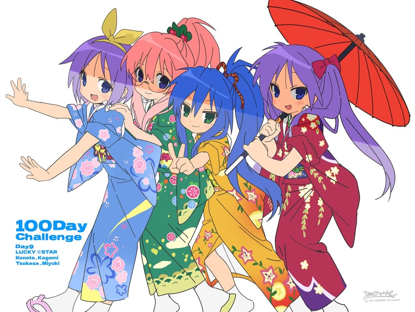 hiiragi kagami, izumi konata, hiiragi tsukasa, and takara miyuki (lucky star) drawn by betti_(xx_betti)