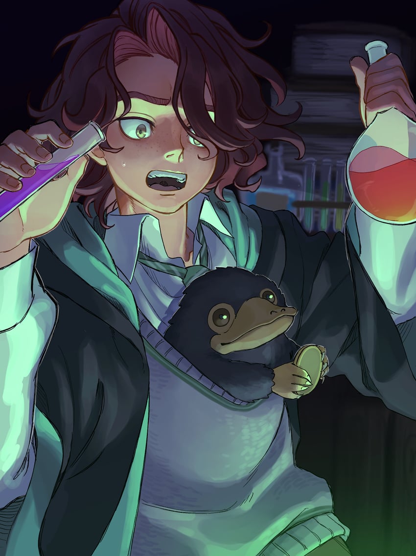 niffler and daniel page (wizarding world and 2 more) drawn by wohara