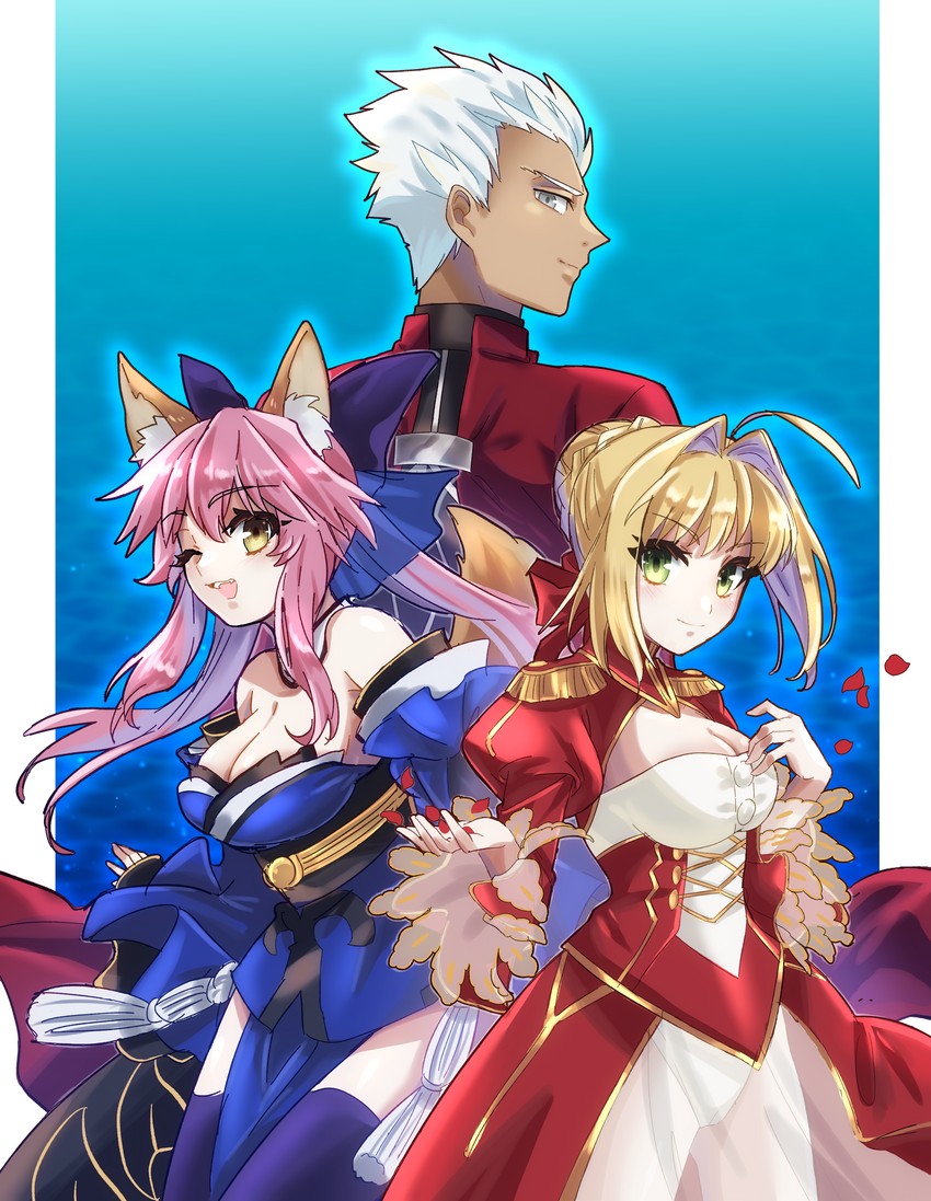 tamamo, nero claudius, tamamo no mae, and archer (fate and 2 more) drawn by kanikanidosanko