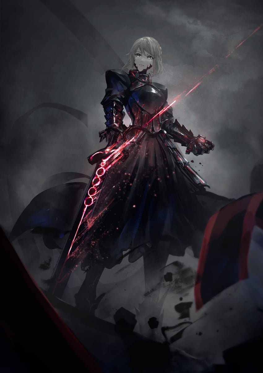 artoria pendragon and saber alter (fate and 2 more) drawn by fuyukono