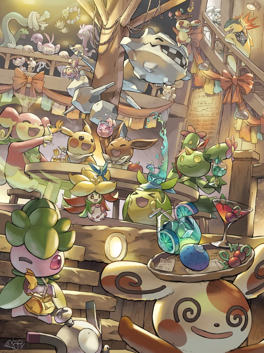 pikachu, eevee, magnemite, typhlosion, pawmi, and 16 more (pokemon and 2 more) drawn by yamaori_(hakkentai_pokedan)