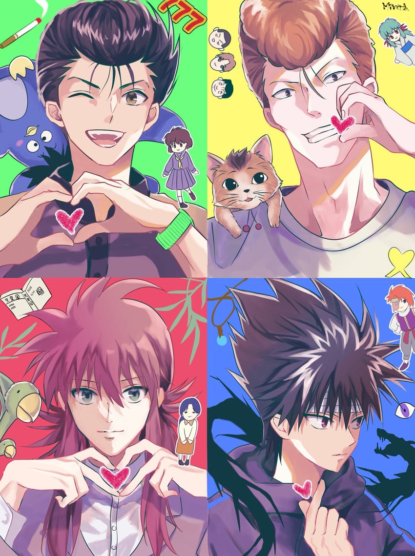 kurama, hiei, urameshi yusuke, kuwabara kazuma, yukina, and 3 more (yu yu hakusho) drawn by minato_x3710