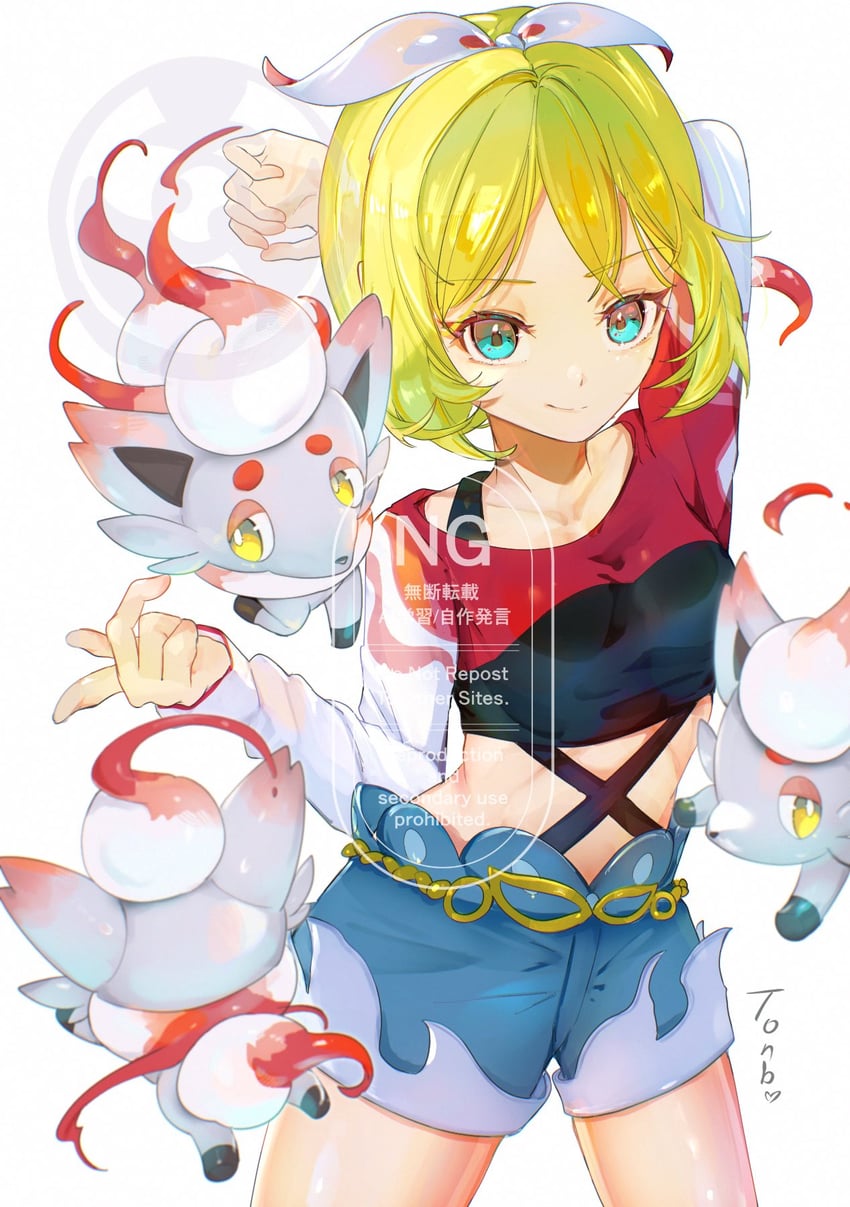 irida and hisuian zorua (pokemon and 2 more) drawn by tonbo_(tonbo63194)