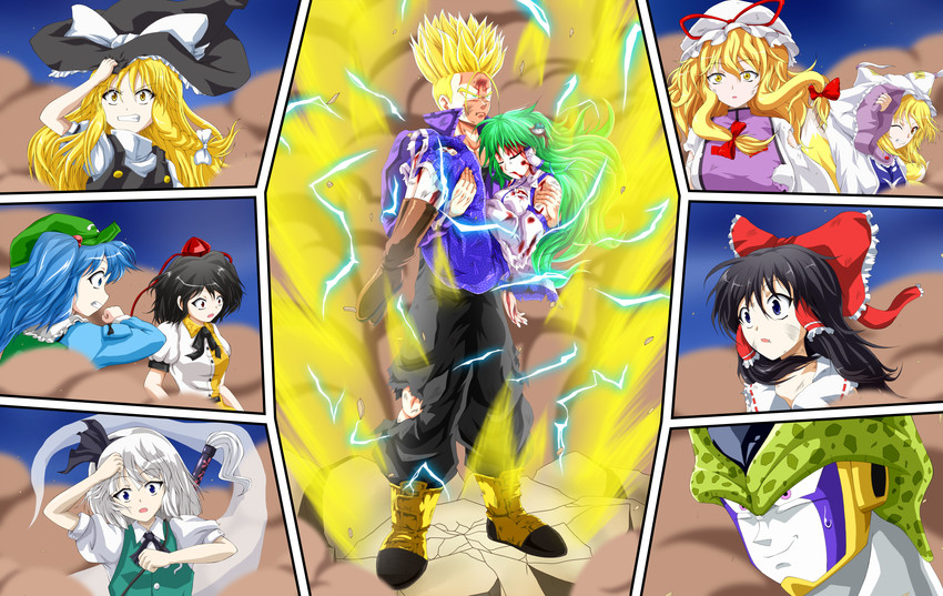 hakurei reimu, kirisame marisa, kochiya sanae, konpaku youmu, yakumo yukari, and 6 more (touhou and 2 more) drawn by kamishima_kanon