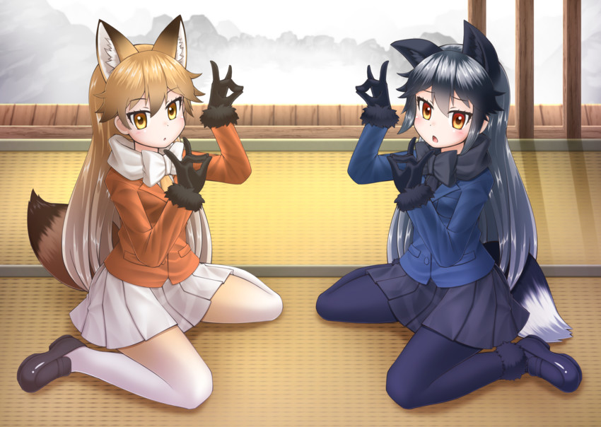 silver fox and ezo red fox (kemono friends) drawn by kakutasu_(akihiron_cactus)