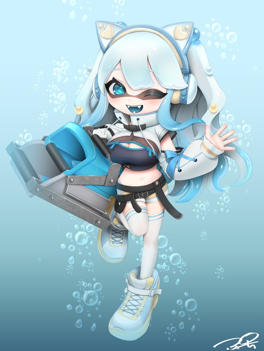 inkling player character and inkling girl (splatoon) drawn by puchiman