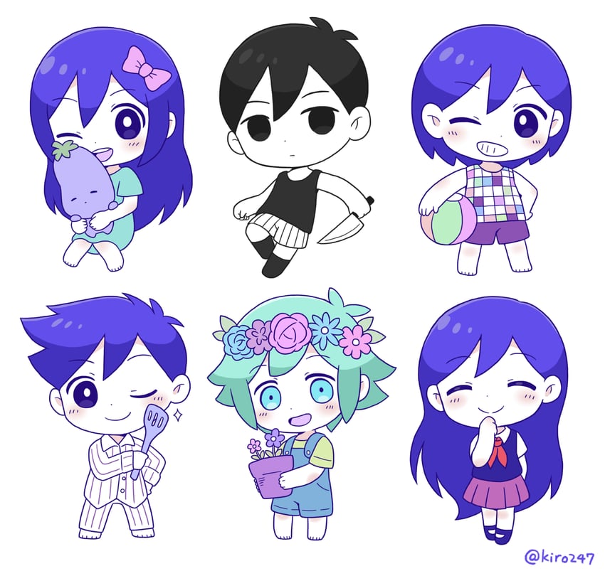 omori, basil, aubrey, mari, kel, and 2 more (omori) drawn by koginokii