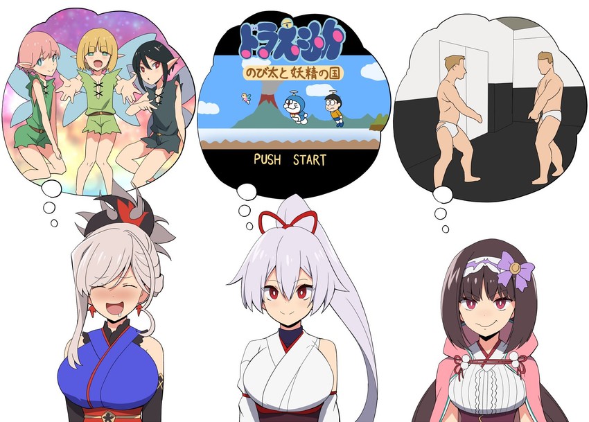 miyamoto musashi, tomoe gozen, osakabehime, doraemon, nobi nobita, and 2 more (fate and 3 more) drawn by kloah