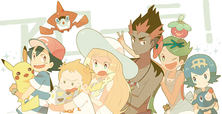 pikachu, lillie, ash ketchum, rotom, lana, and 7 more (pokemon and 1 more) drawn by mochi730
