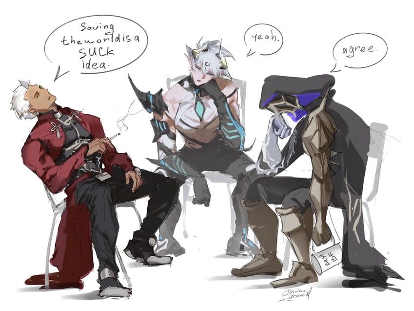 archer, kevin kaslana, flame reaver of the deepest dark, and hino satoshi (fate and 4 more) drawn by noiruground
