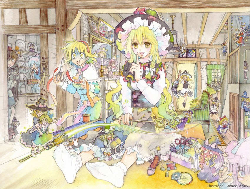 hakurei reimu, kirisame marisa, flandre scarlet, cirno, alice margatroid, and 9 more (touhou and 1 more) drawn by amano_miyabi