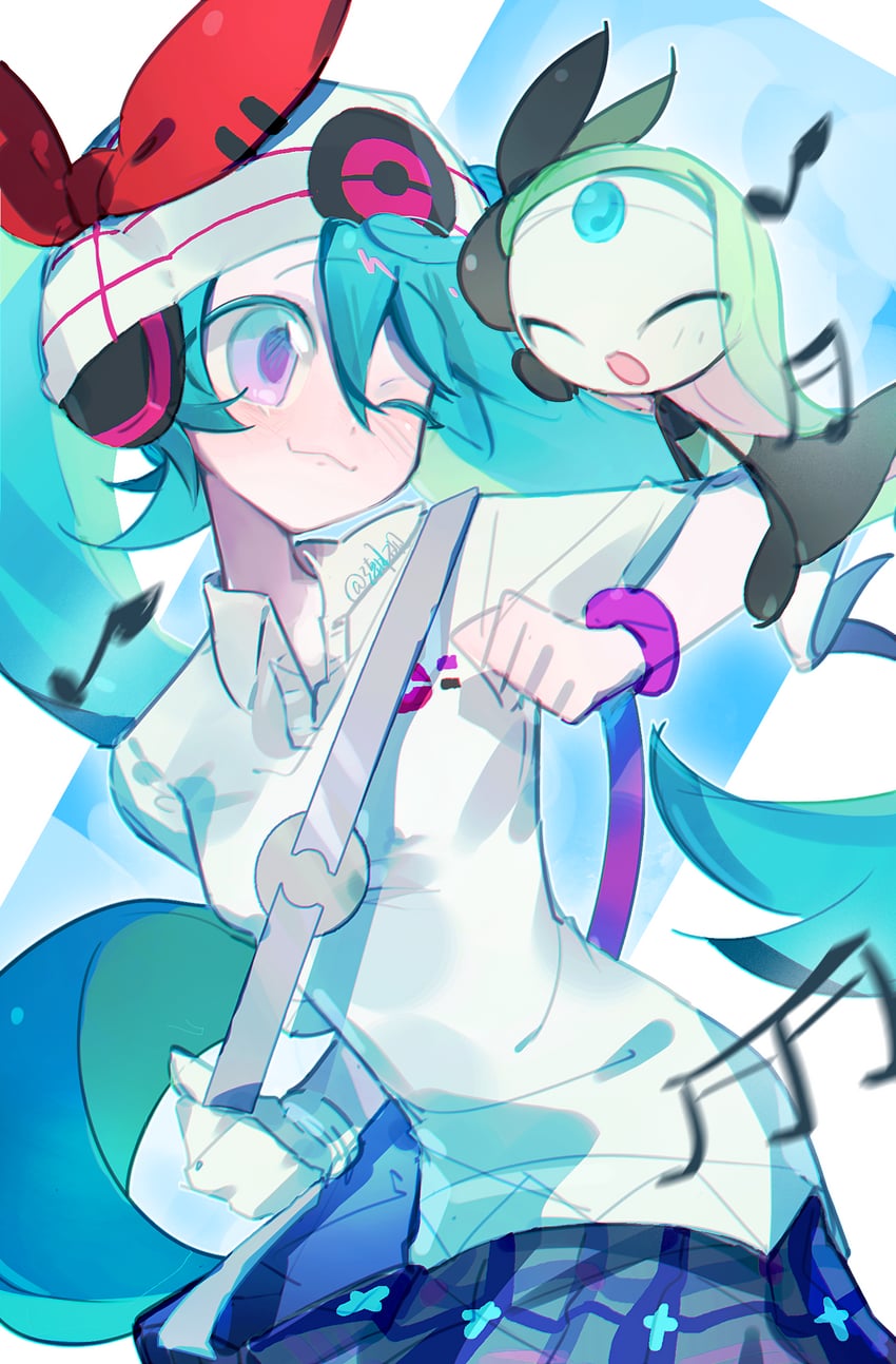 hatsune miku, meloetta, and psychic miku (pokemon and 2 more) drawn by hanpimaomaotou