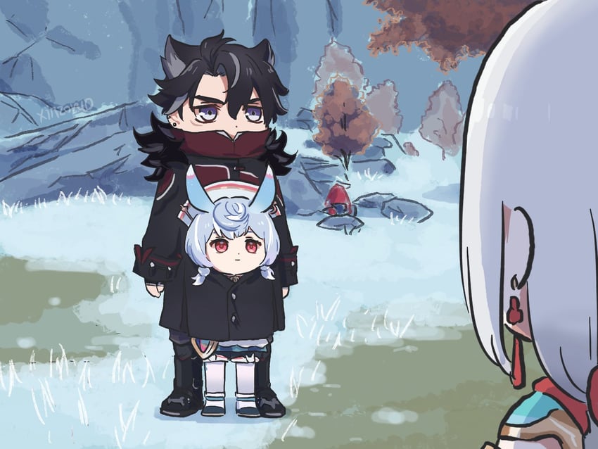 shenhe, wriothesley, and sigewinne (genshin impact) drawn by xinzoruo
