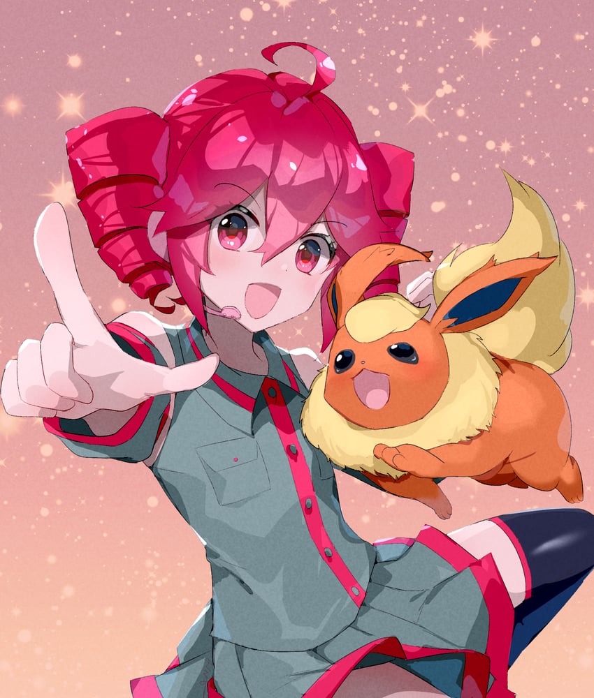 kasane teto and flareon (pokemon and 1 more) drawn by torino_sasami