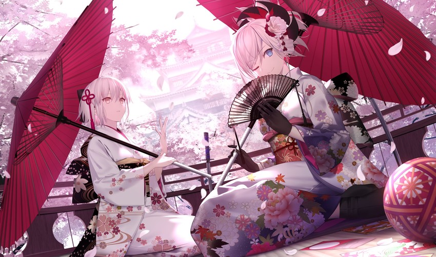 okita souji, miyamoto musashi, and okita souji alter (fate and 1 more) drawn by mashima_saki_(mashimasa)