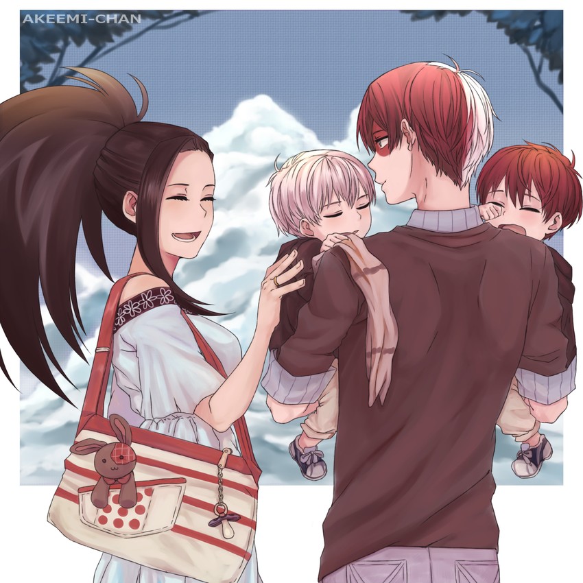 todoroki shoto and yaoyorozu momo (boku no hero academia) drawn by akeemi-chan