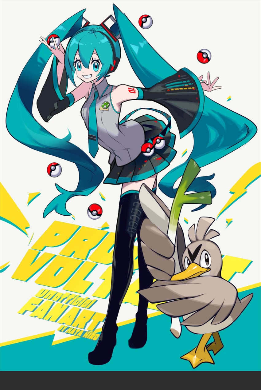 hatsune miku and farfetch'd (pokemon and 2 more) drawn by manbou_no_ane