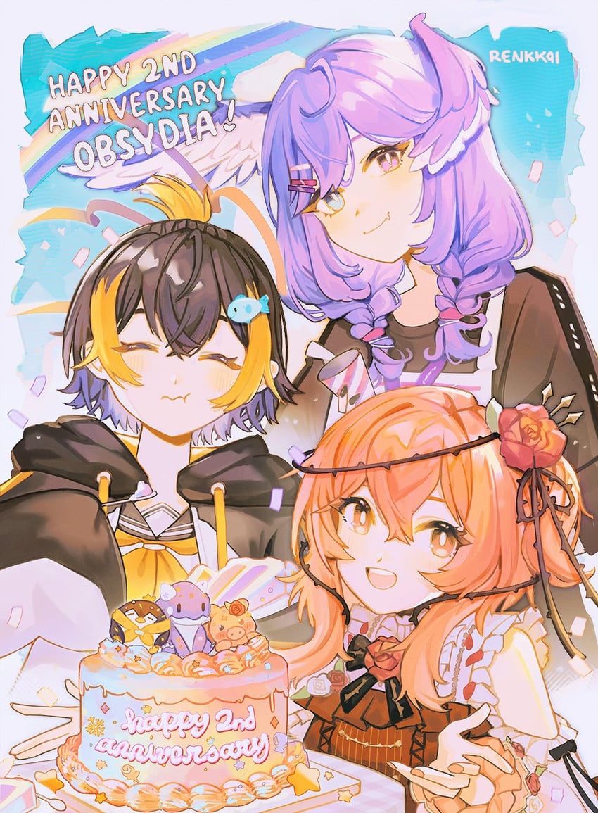 selen tatsuki, petra gurin, rosemi lovelock, dragoon, pentomo, and 1 more (nijisanji and 1 more) drawn by renkkai