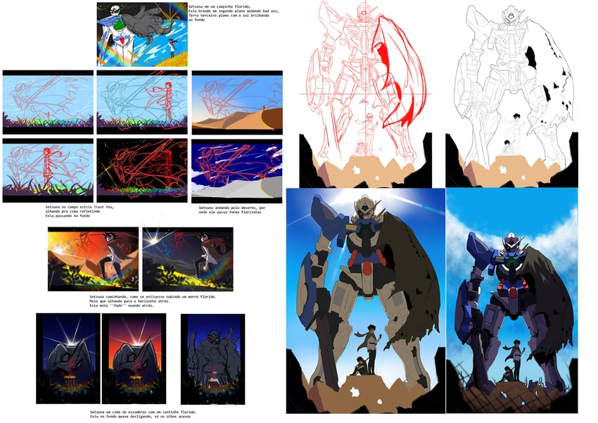 setsuna f. seiei, gundam exia, exia repair, and soran ibrahim (gundam and 1 more) drawn by fabs_arakaki