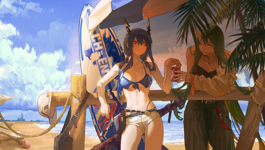 ch'en, hoshiguma, and ch'en the holungday (arknights) drawn by wushier