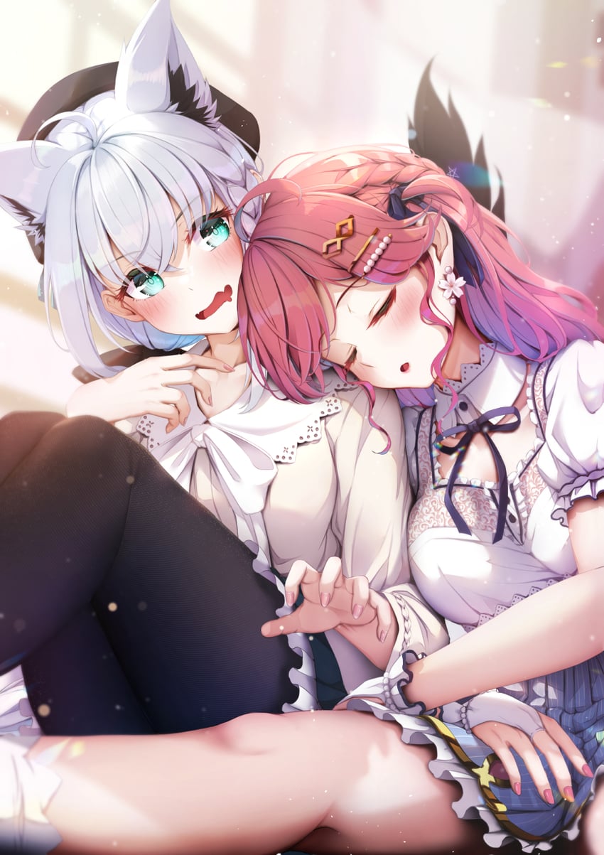 shirakami fubuki and sakura miko (hololive) drawn by imo_bouya