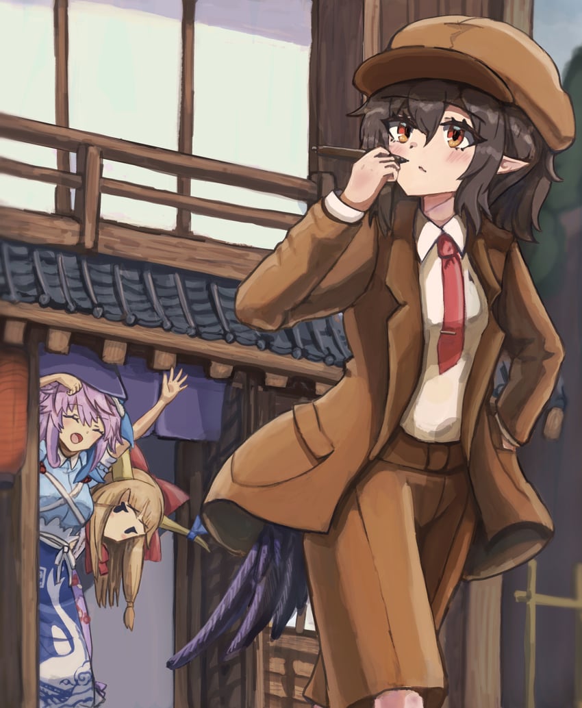 shameimaru aya, ibuki suika, and okunoda miyoi (touhou and 1 more) drawn by maru_ko