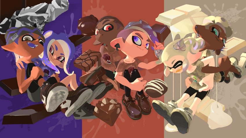 inkling player character, inkling girl, octoling player character, octoling girl, inkling boy, and 1 more (splatoon and 1 more) drawn by inoue_seita