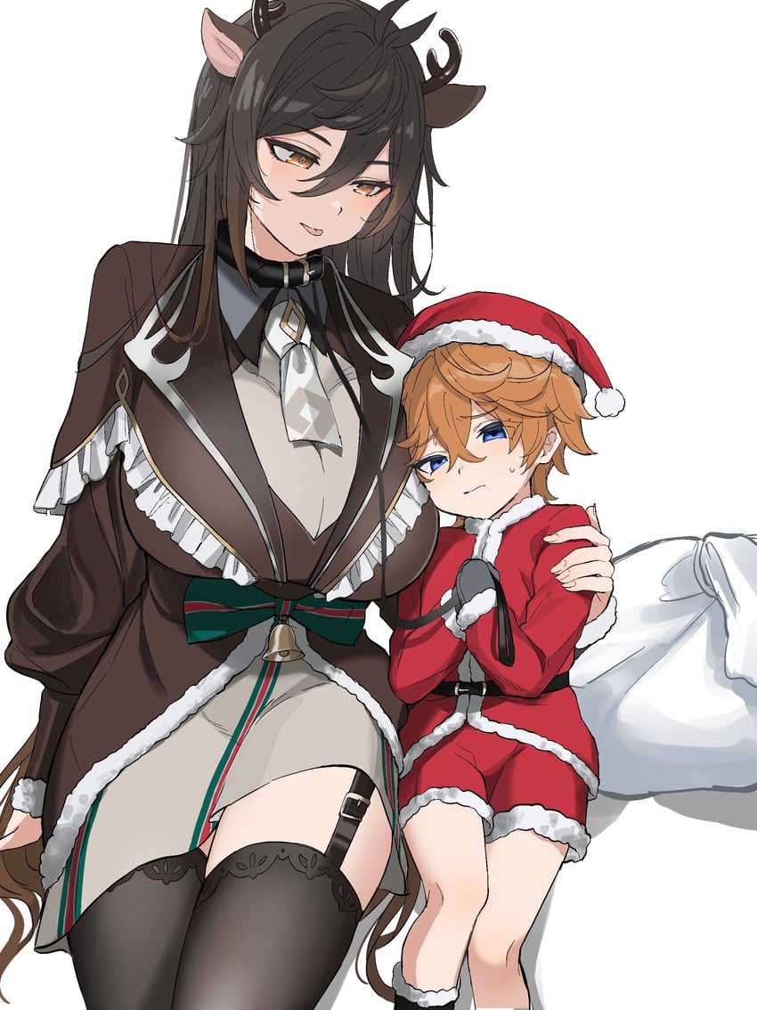 zhongli and tartaglia (genshin impact) drawn by nipio
