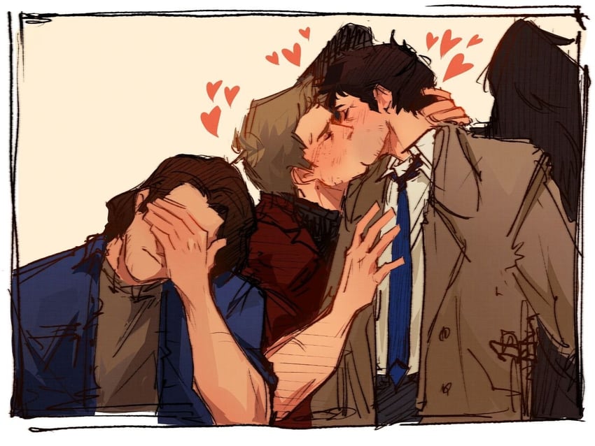 castiel, dean winchester, and sam winchester (supernatural) drawn by hawster