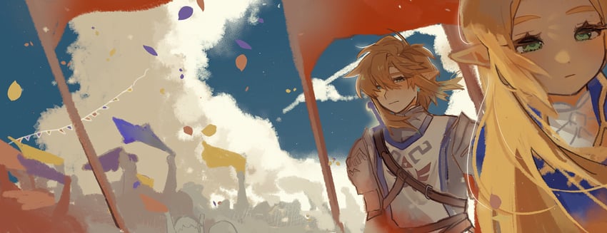 link and princess zelda (the legend of zelda and 1 more) drawn by shanodesu