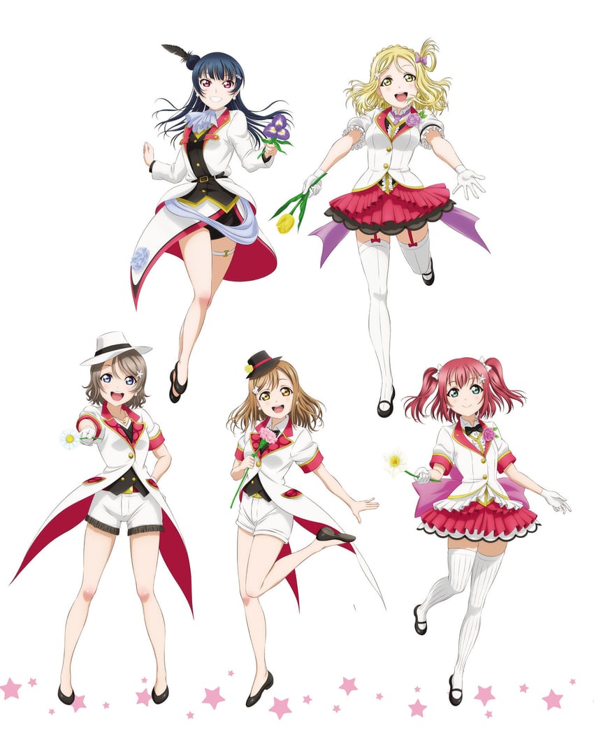 watanabe you, tsushima yoshiko, kunikida hanamaru, kurosawa ruby, and ohara mari (love live! and 1 more)