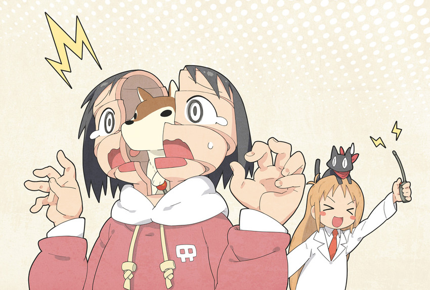 shinonome nano, professor shinonome, sakamoto, douglas quaid, and buddy (nichijou and 1 more) drawn by utadokei