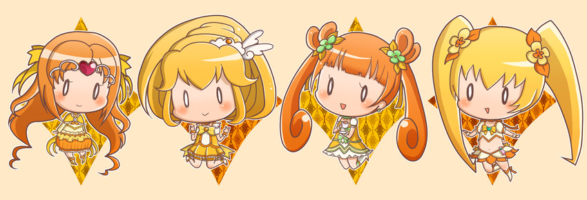 kise yayoi, cure peace, myoudouin itsuki, cure sunshine, yotsuba alice, and 3 more (precure and 4 more) drawn by sutourururu