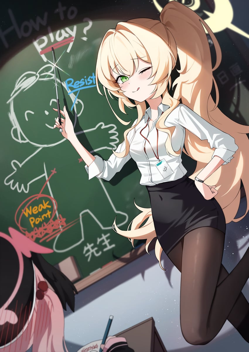 sensei, doodle sensei, koharu, and professor niyaniya (blue archive) drawn by okkimon
