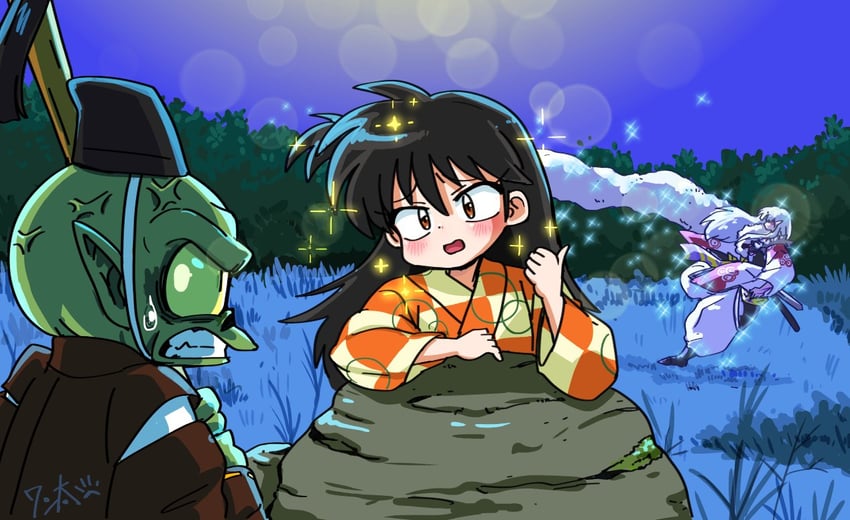 sesshoumaru, rin, and jaken (inuyasha and 1 more) drawn by wanta_(futoshi)