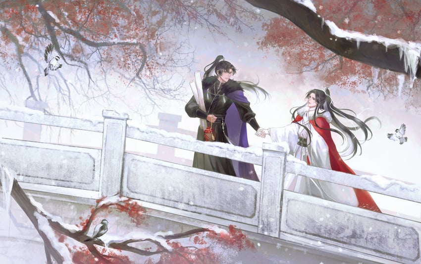 chu wanning and mo ran (erha he ta de bai mao shizun) drawn by linhii_hihi
