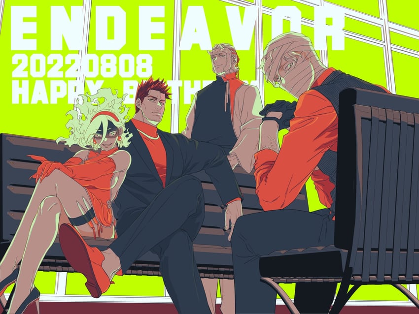 endeavor, burnin, onima, and kido (boku no hero academia) drawn by dot_(pnt_sgr)