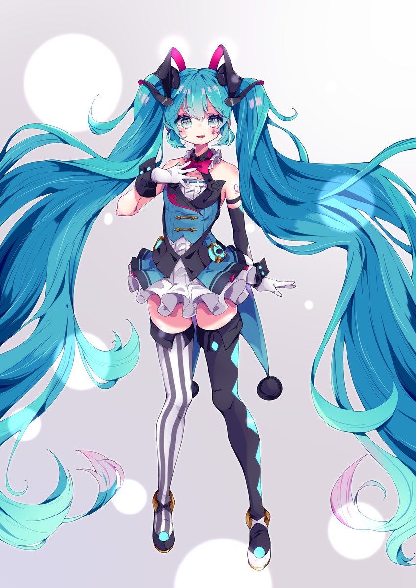 hatsune miku and magical mirai miku (vocaloid and 1 more) drawn by koyubita