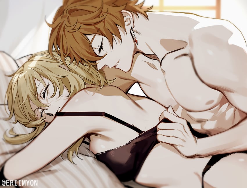 lumine and tartaglia (genshin impact) drawn by eriimyon