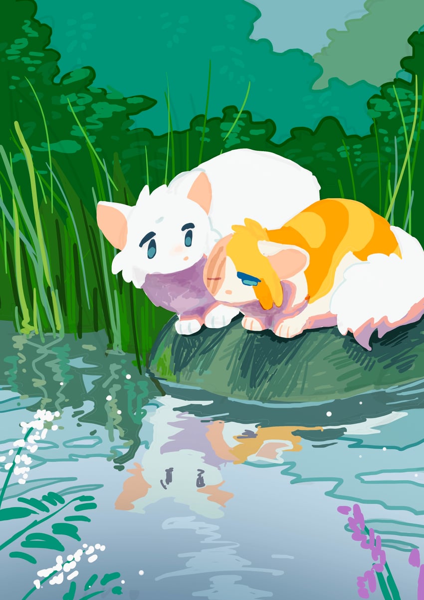 brightheart and cloudtail (warrior cats and 1 more) drawn by phyllosta_tiyo