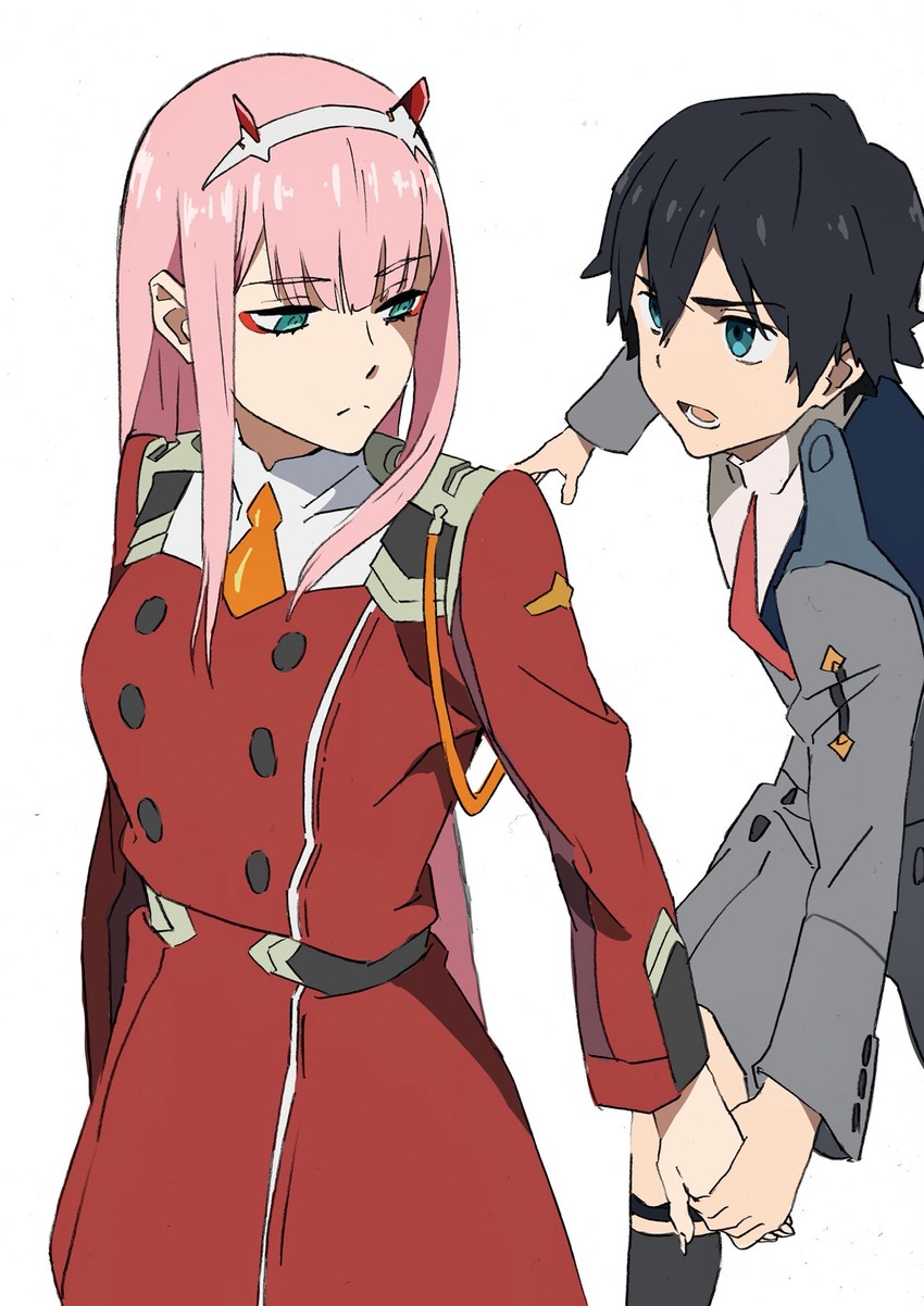 zero two and hiro (darling in the franxx) drawn by arai_hiroki