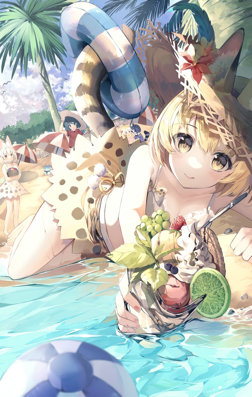 serval, kaban, common raccoon, fennec, and white serval (kemono friends) drawn by animal_ears_(norankkori)