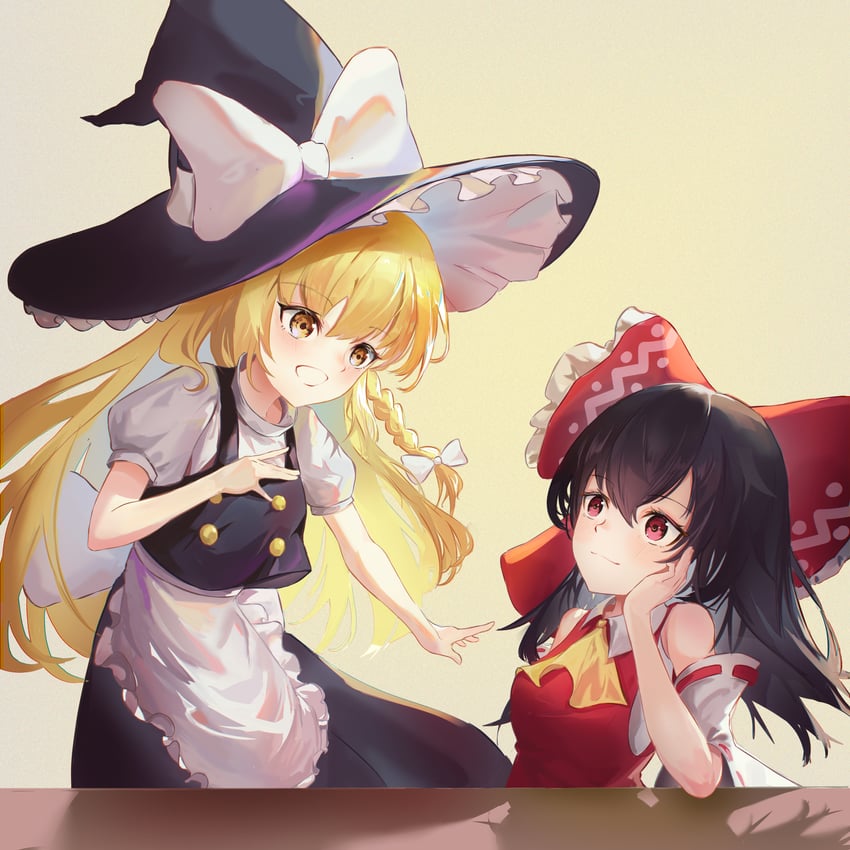 hakurei reimu and kirisame marisa (touhou) drawn by z-bow