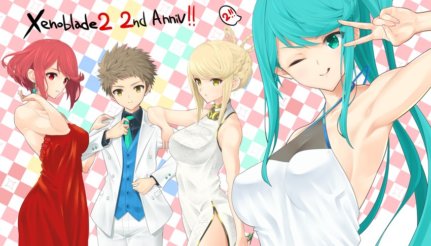pyra, mythra, rex, and pneuma (xenoblade chronicles and 1 more) drawn by dollinger