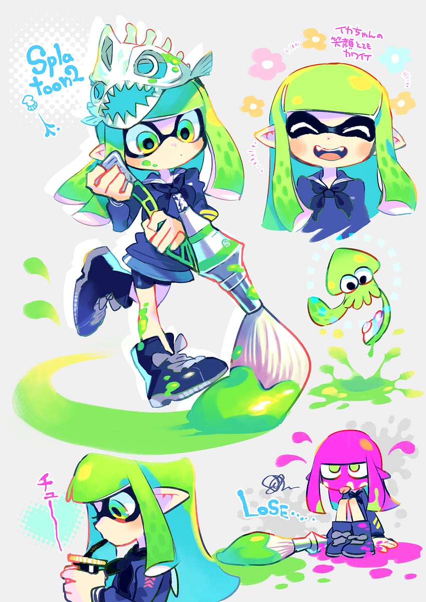 inkling player character and inkling girl (splatoon and 1 more) drawn by kitaya